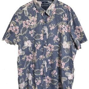 Blue, Green, and Pink Tropical Floral Button Down Shirt